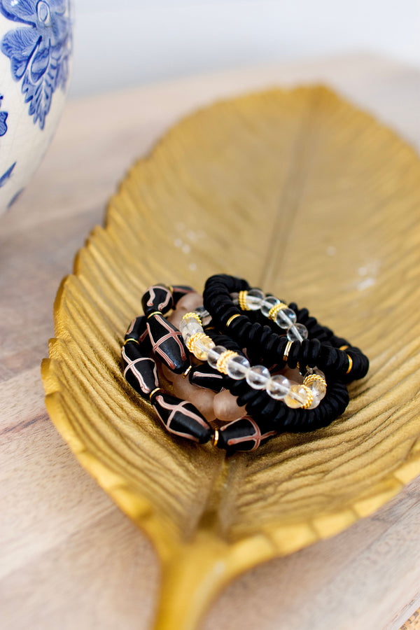 Black recycled glass rondelle bracelet