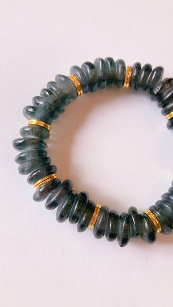Black recycled glass rondelle bracelet