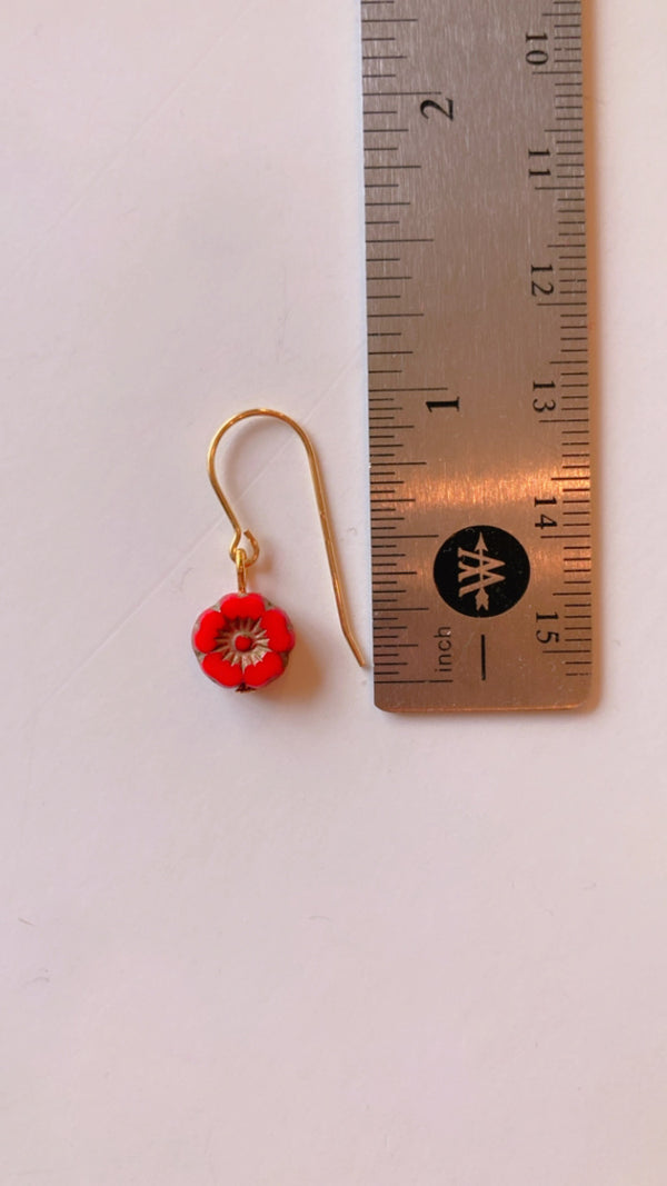 Small red flower earrings