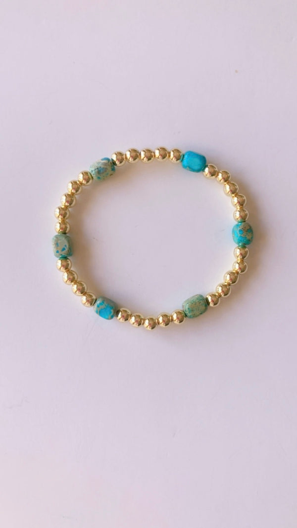 Turquoise blue nugget and gold filled bracelet