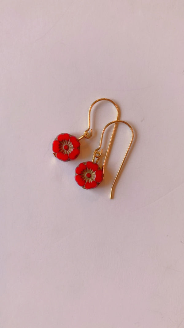 Small red flower earrings