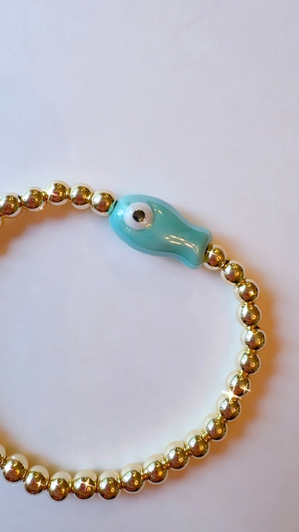 Gold filled aqua fish bracelet