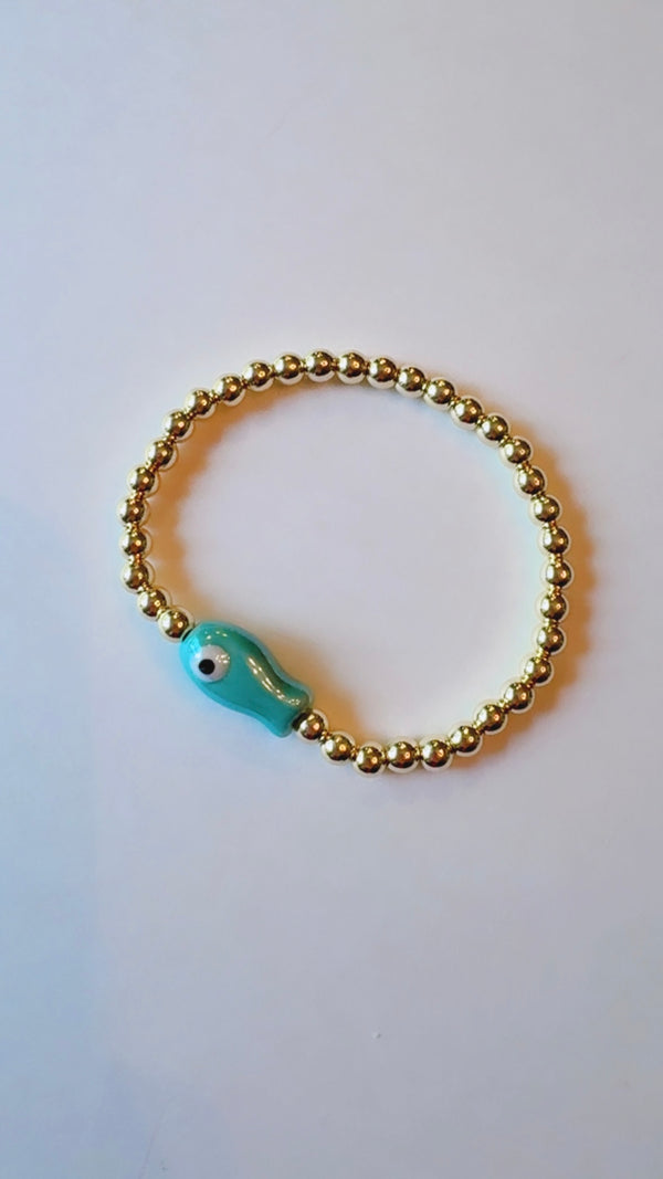 Gold filled aqua fish bracelet
