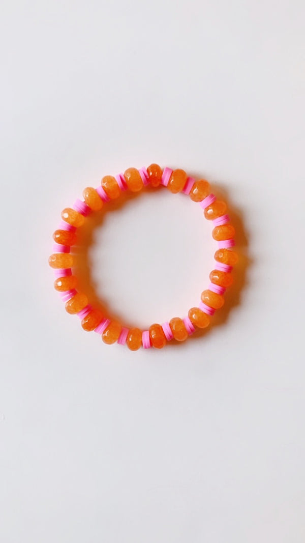 Orange rondelle and pink bracelet