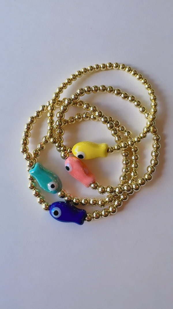 Gold filled aqua fish bracelet
