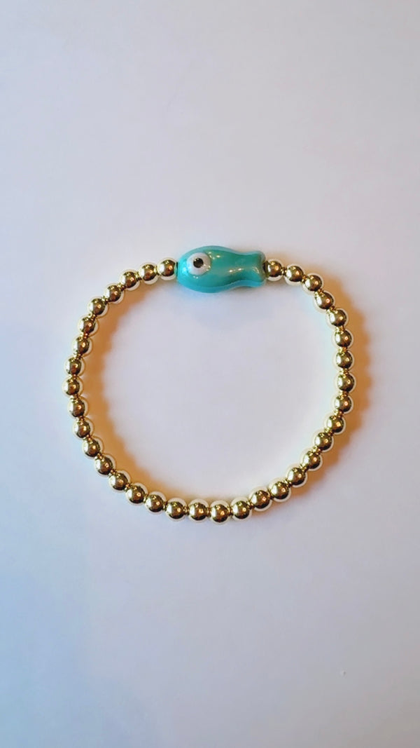 Gold filled aqua fish bracelet