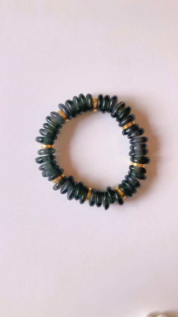 Black recycled glass rondelle bracelet