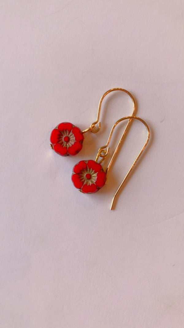 Small red flower earrings
