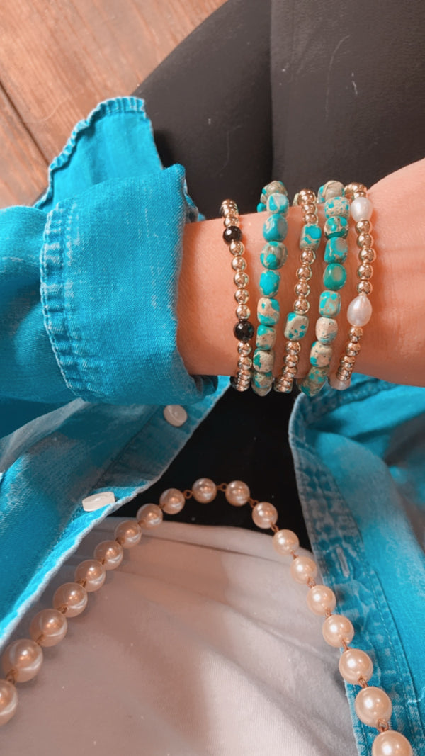 Turquoise blue nugget and gold filled bracelet