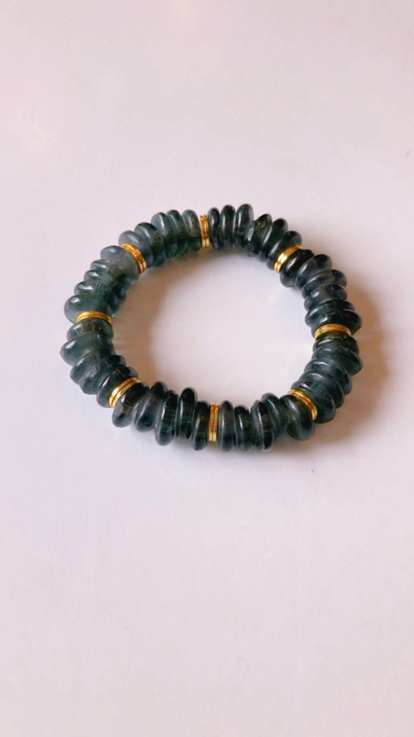 Black recycled glass rondelle bracelet