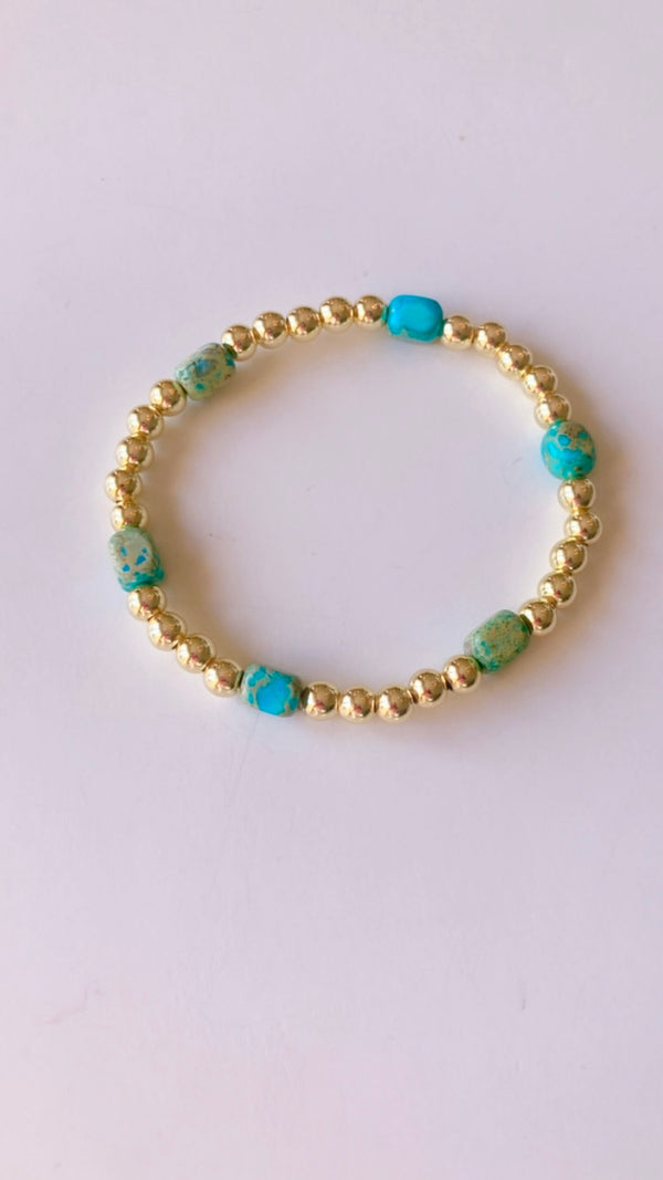 Turquoise blue nugget and gold filled bracelet