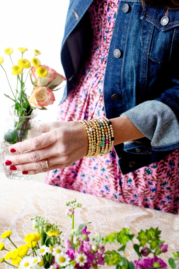 Gold filled and black gemstone bracelet