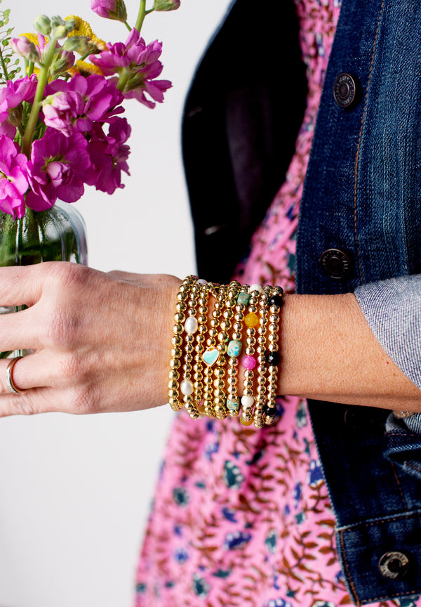 Gold filled and black gemstone bracelet